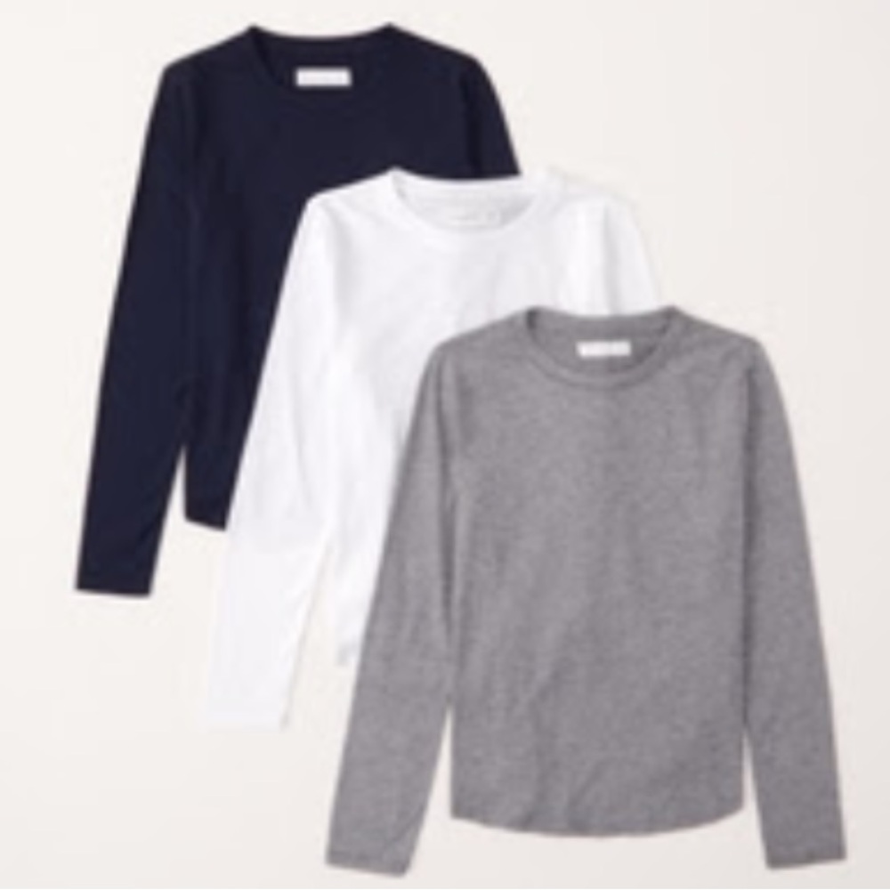 Navy Abercrombie & Fitch Girls Long Sleeve Curved Hem Icon Tee